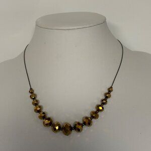 Gold Faceted Bead Necklace Bronze Tone Sparkle Earthy Boho Chic